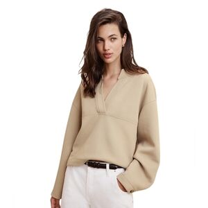 Banana Republic F Scuba Split-Neck Tan Sweatshirt Preppy Sz XXS (Oversized)